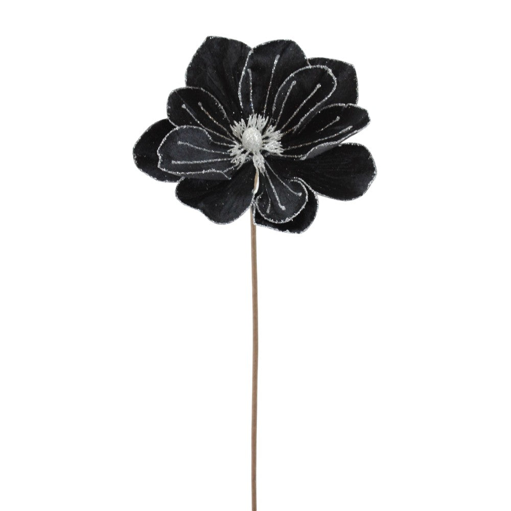 Black Velvet Glitter Magnolia Stem