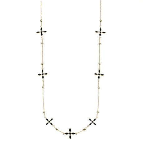 Enamel Cross Station Necklace in Black Enamel