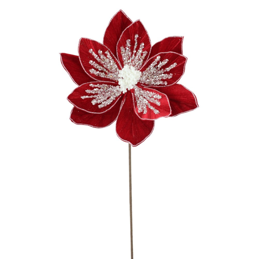 Red Glitter Poinsettia Stem