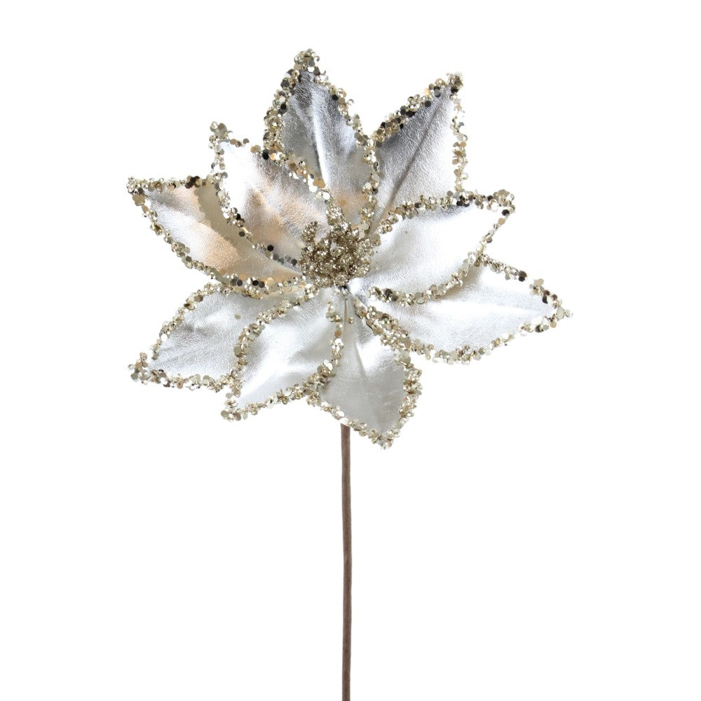 Platinum Sequin Poinsettia Stem