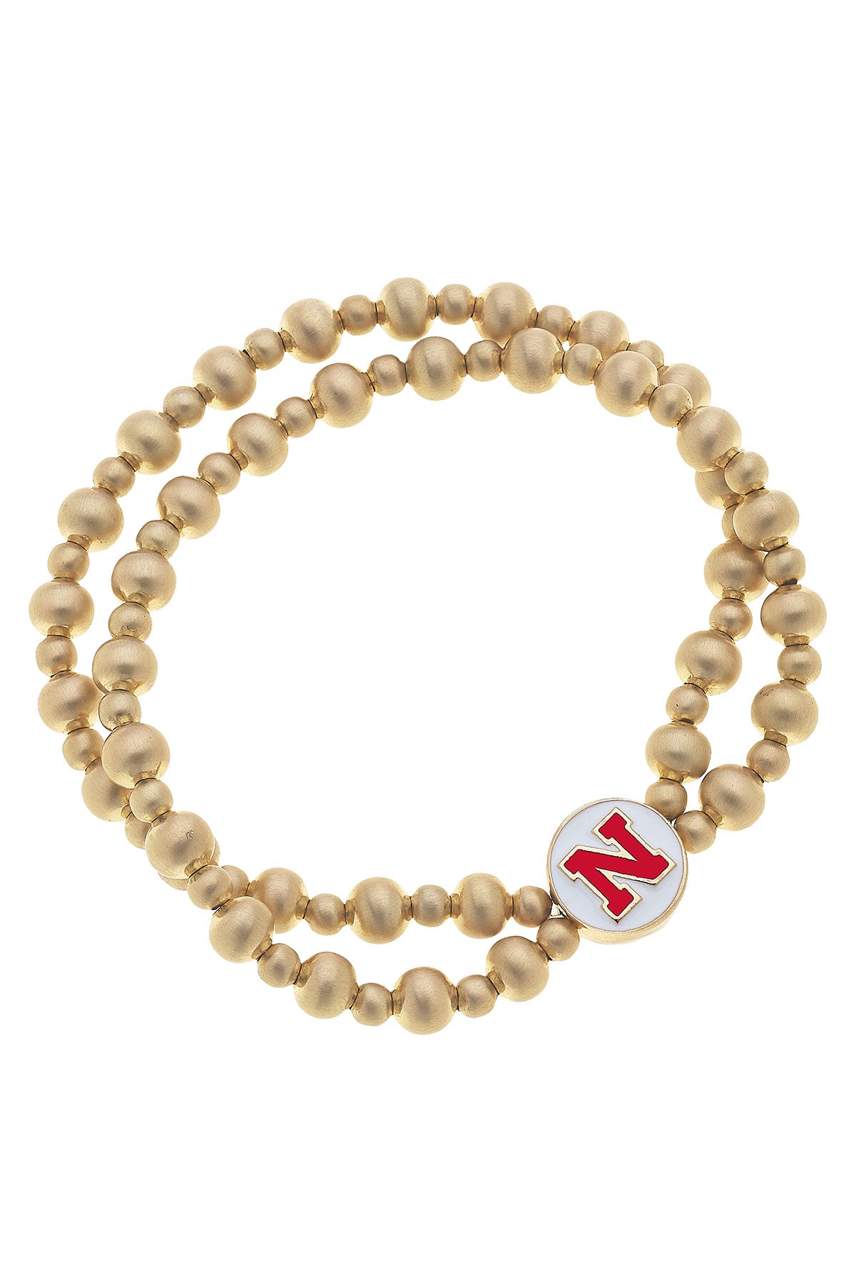 Nebraska Huskers 2-Row Ball Bead Stretch Bracelet in Satin Gold