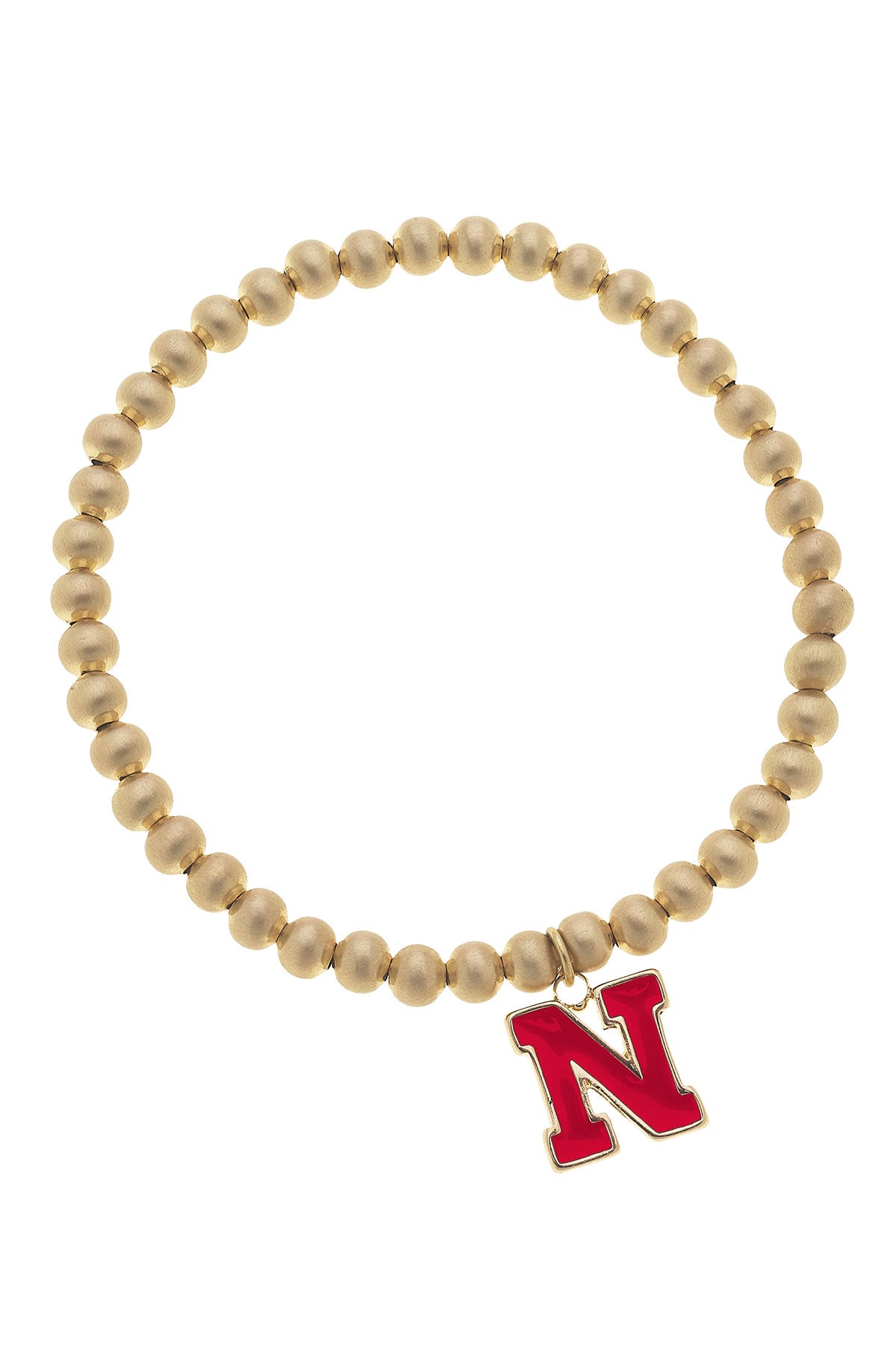 Nebraska Huskers Ball Bead Stretch Bracelet in Satin Gold