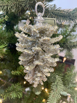 Small Platinum Iced Pinecone Ornament