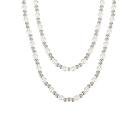 Silver Adorned Pearl Beaded Necklace