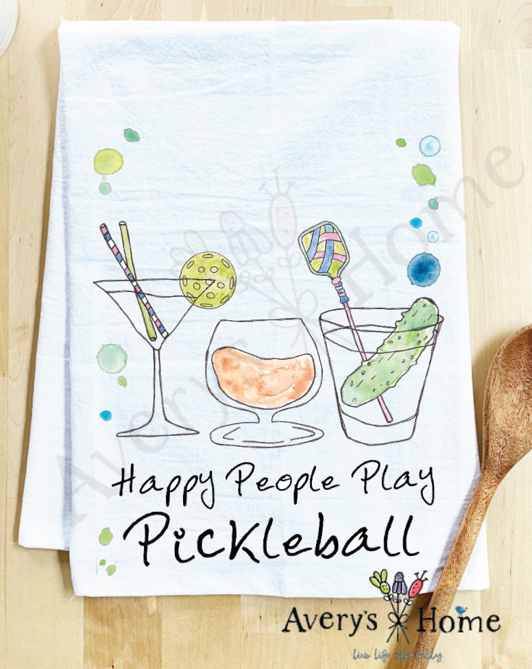 Happy People Pickleball Cocktail Kitchen Towel