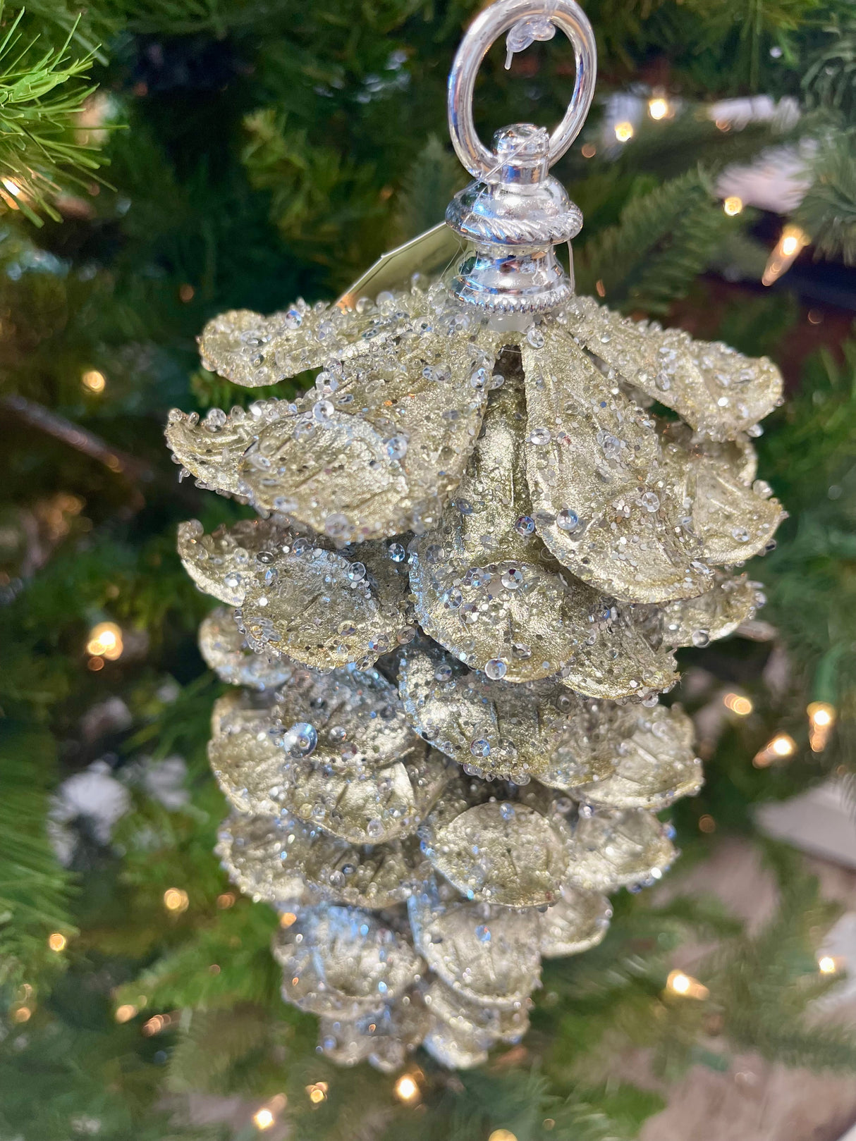 Large Platinum Iced Pinecone Ornament