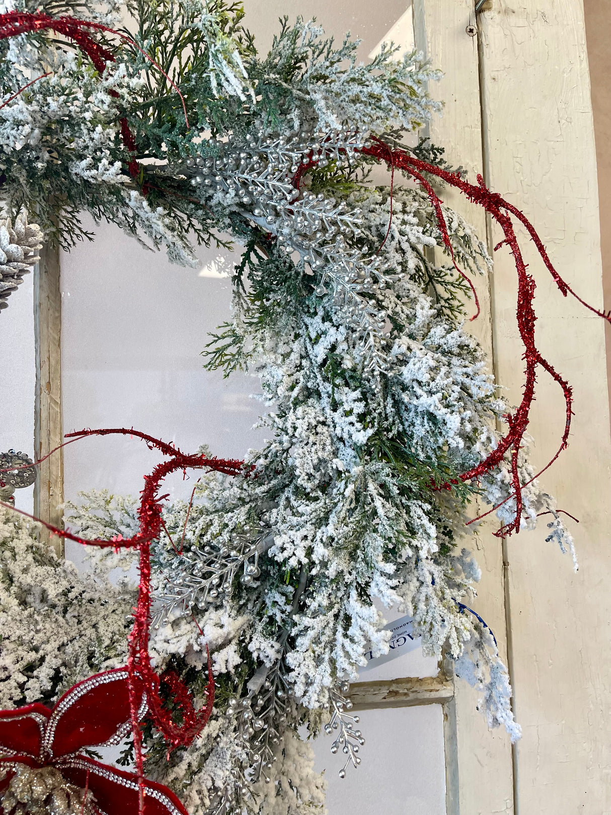 24" Frosted Cedar Poinsettia Wreath