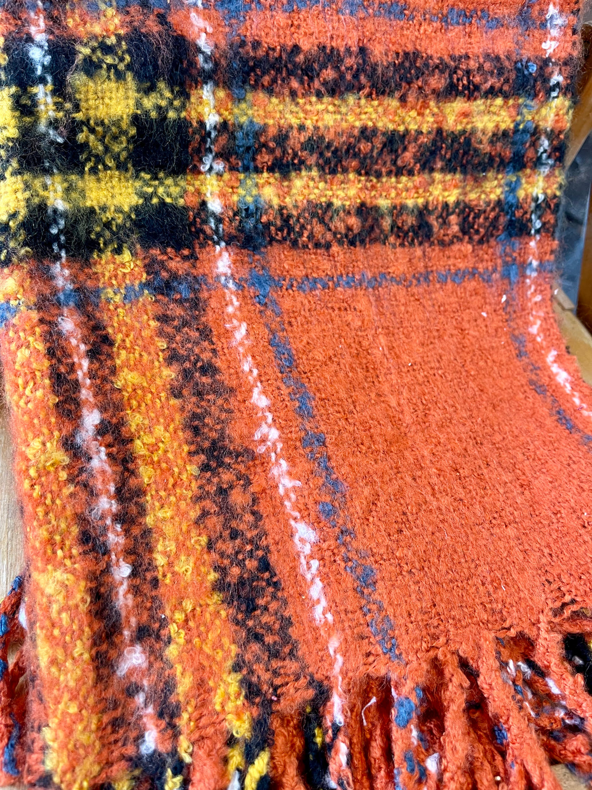 Orange Plaid Throw Blanket