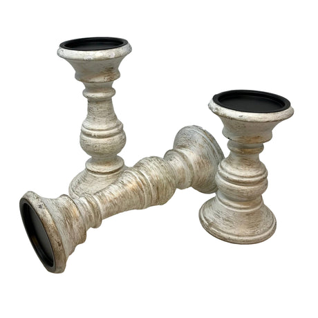 Chapel Wood Pillar Candleholder Set of 3