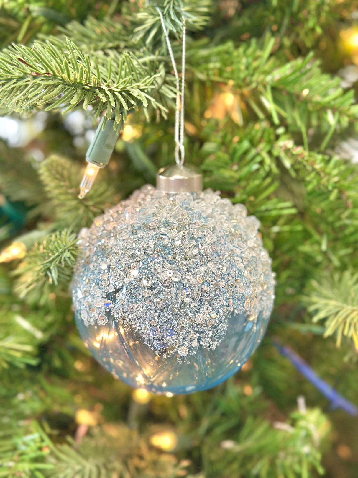 Blue Ice Glass Ornament