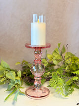 10" Pink Glass Candleholder