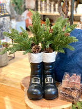 Black & White Resin Santa Boots Planter