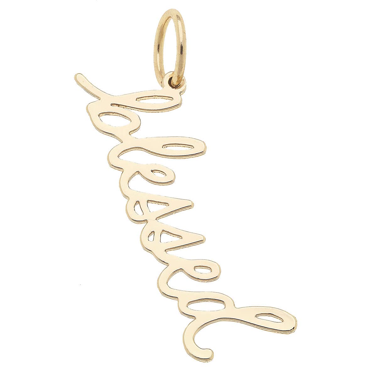 "Blessed" Cursive Script Charm in Shiny Gold