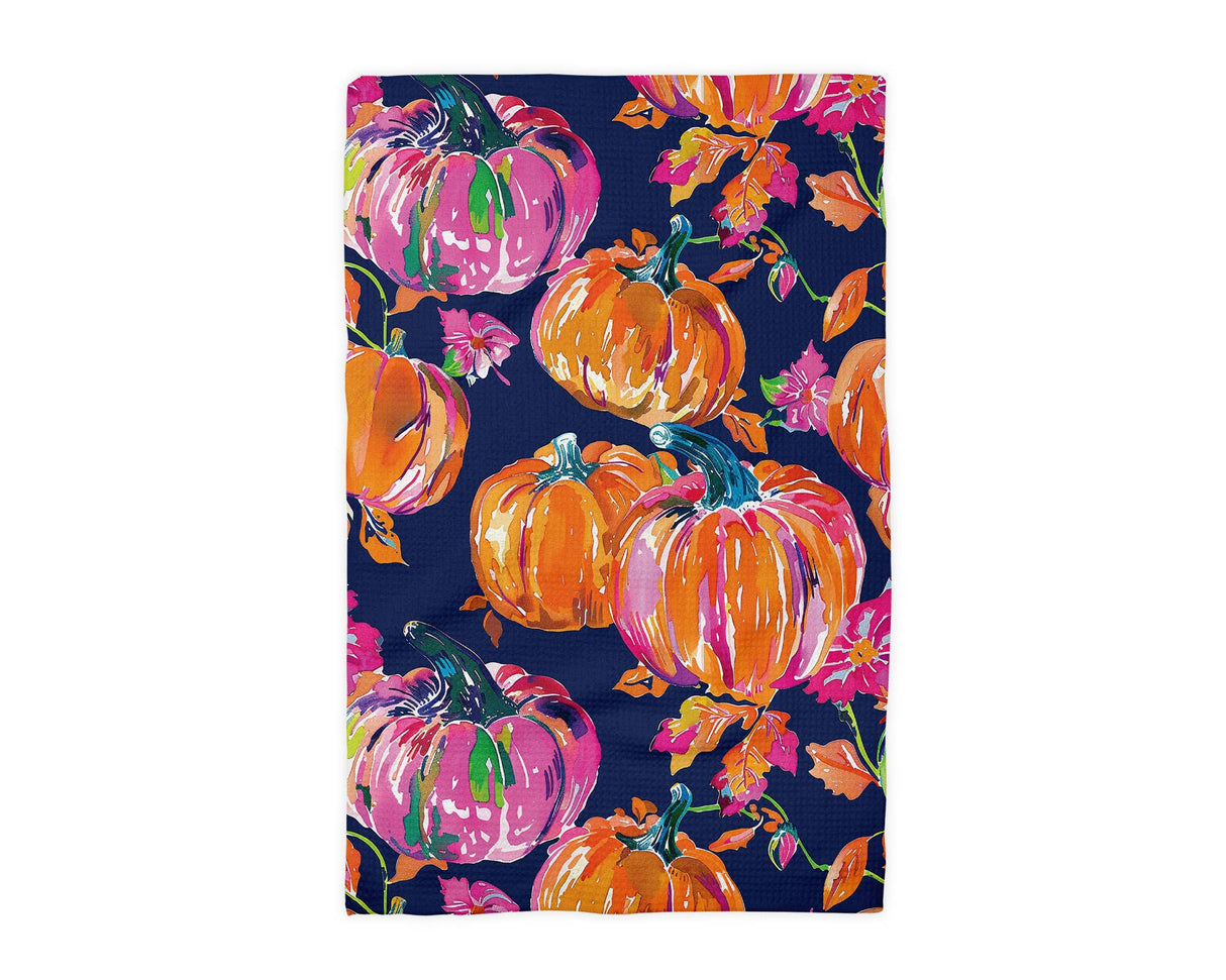 Preppy Navy Pink Pumpkin Tea Towel