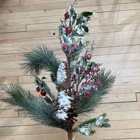 Snowy Long Needle & Holly Mixed Stem