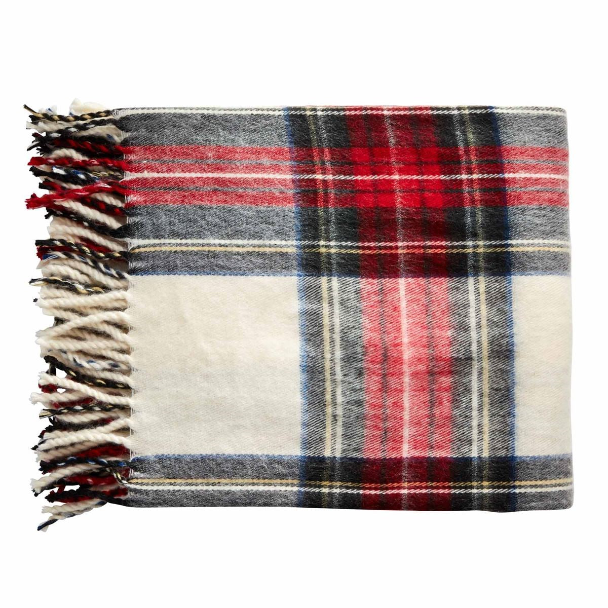 White Tartan Fringe Throw