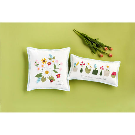Square Floral Embroidery Pillow
