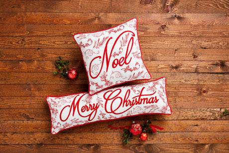 Merry Christmas Long Embroidered Pillow