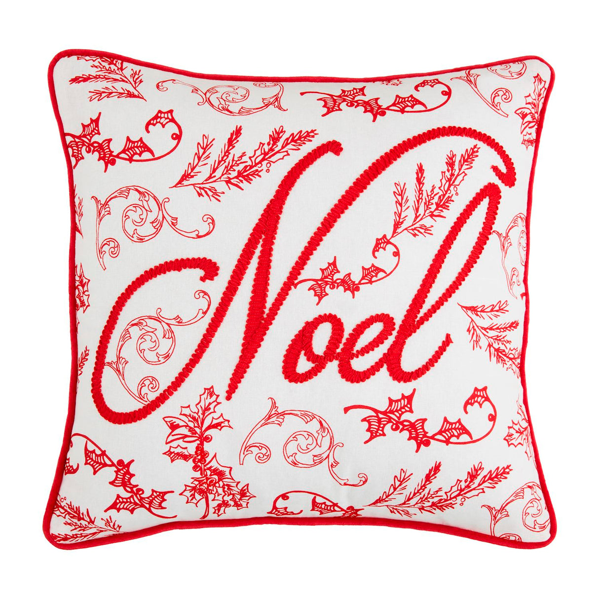 Square Noel Embroidered Pillow