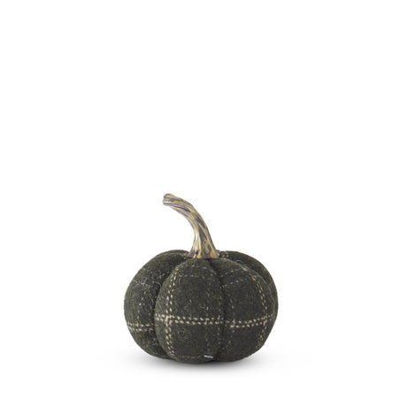 4.5" Green & Tan Plaid Fabric Pumpkin