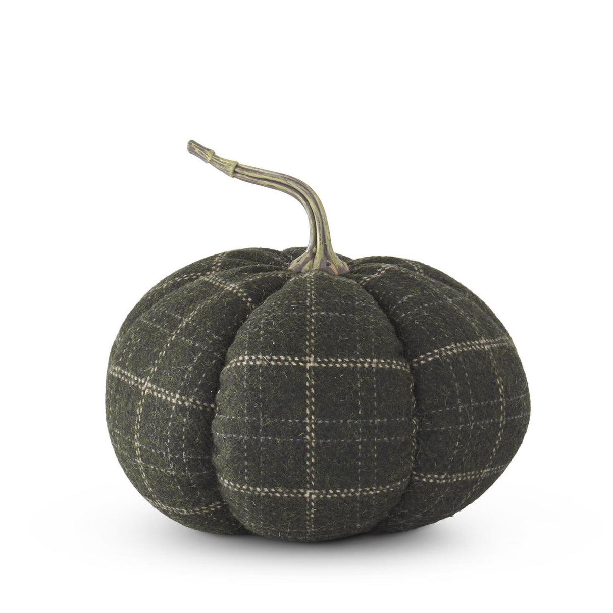 8" Green & Tan Plaid Fabric Pumpkin