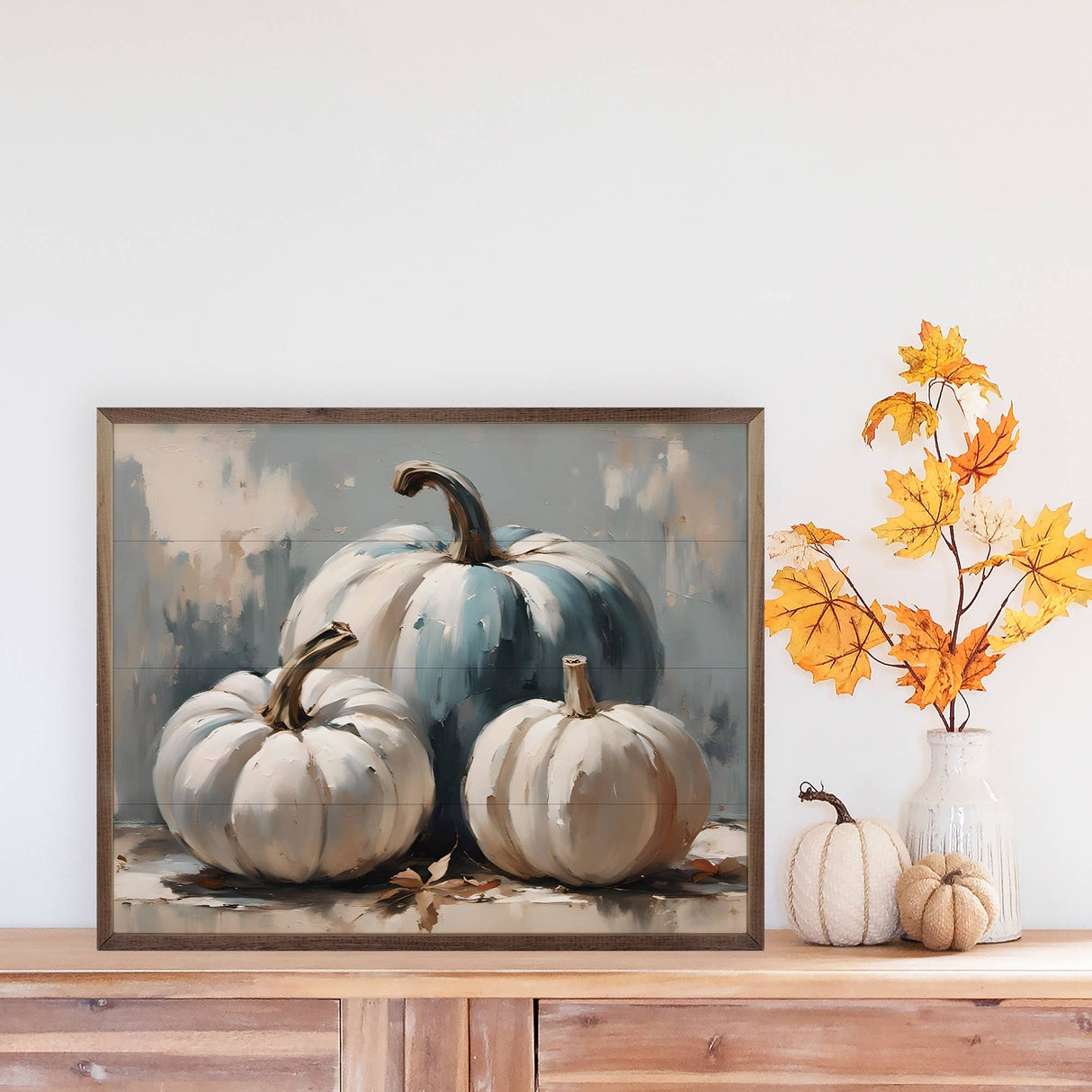 Blue And White Tone Pumpkins Wood Art
