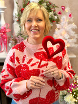 Red Flocked Open Heart Pick