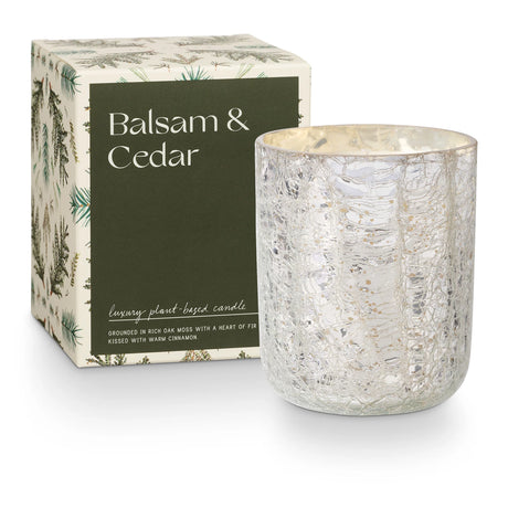 Balsam & Cedar Crackle Glass Candle -2 Sizes