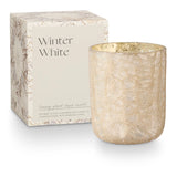 Winter White Crackle Glass Candle -2 Sizes