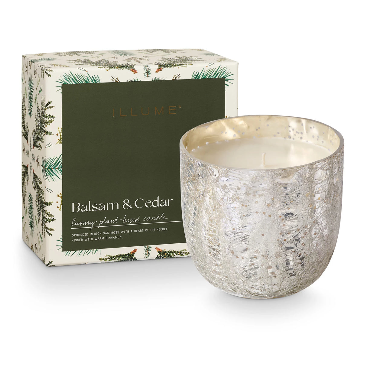 Balsam & Cedar Crackle Glass Candle -2 Sizes