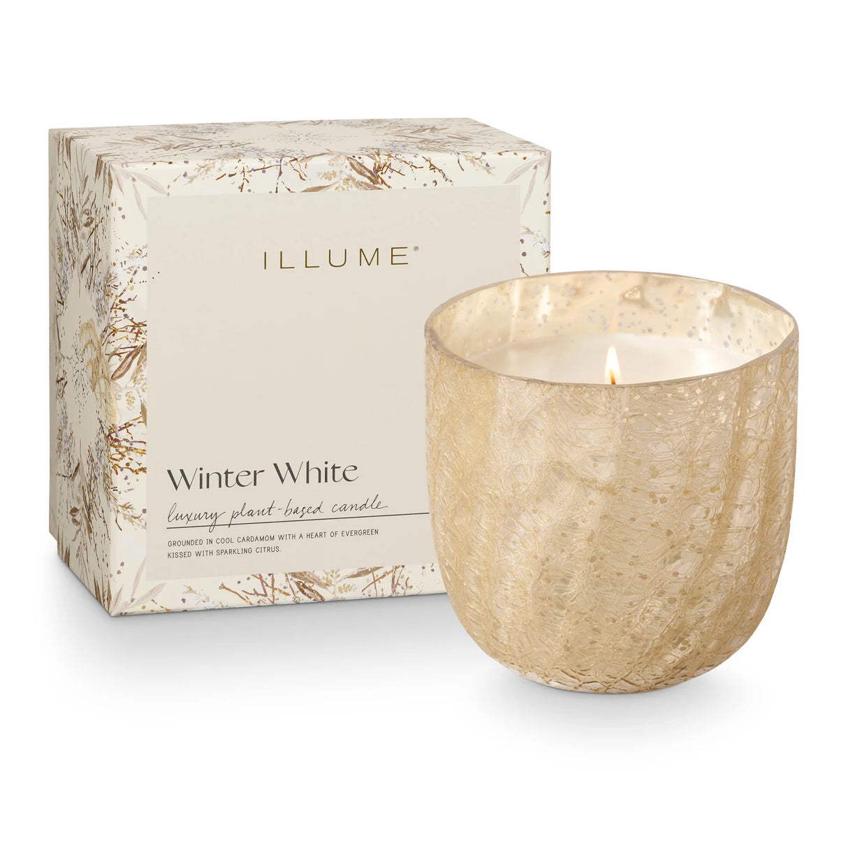 Winter White Crackle Glass Candle -2 Sizes