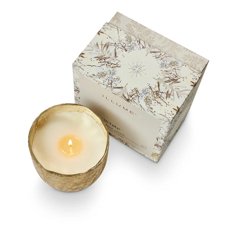 Winter White Crackle Glass Candle -2 Sizes