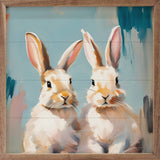 Bunny Pair Bunch Of Carrots Whitewash Wood Art