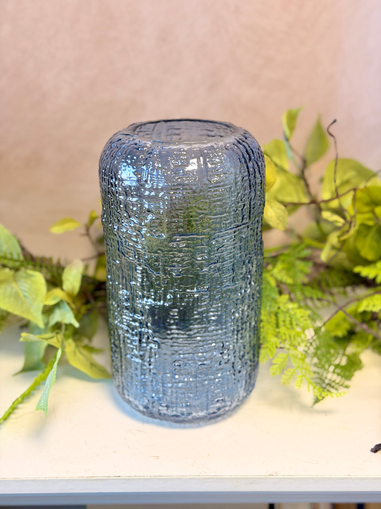 Denim Blue Textured Glass Vase