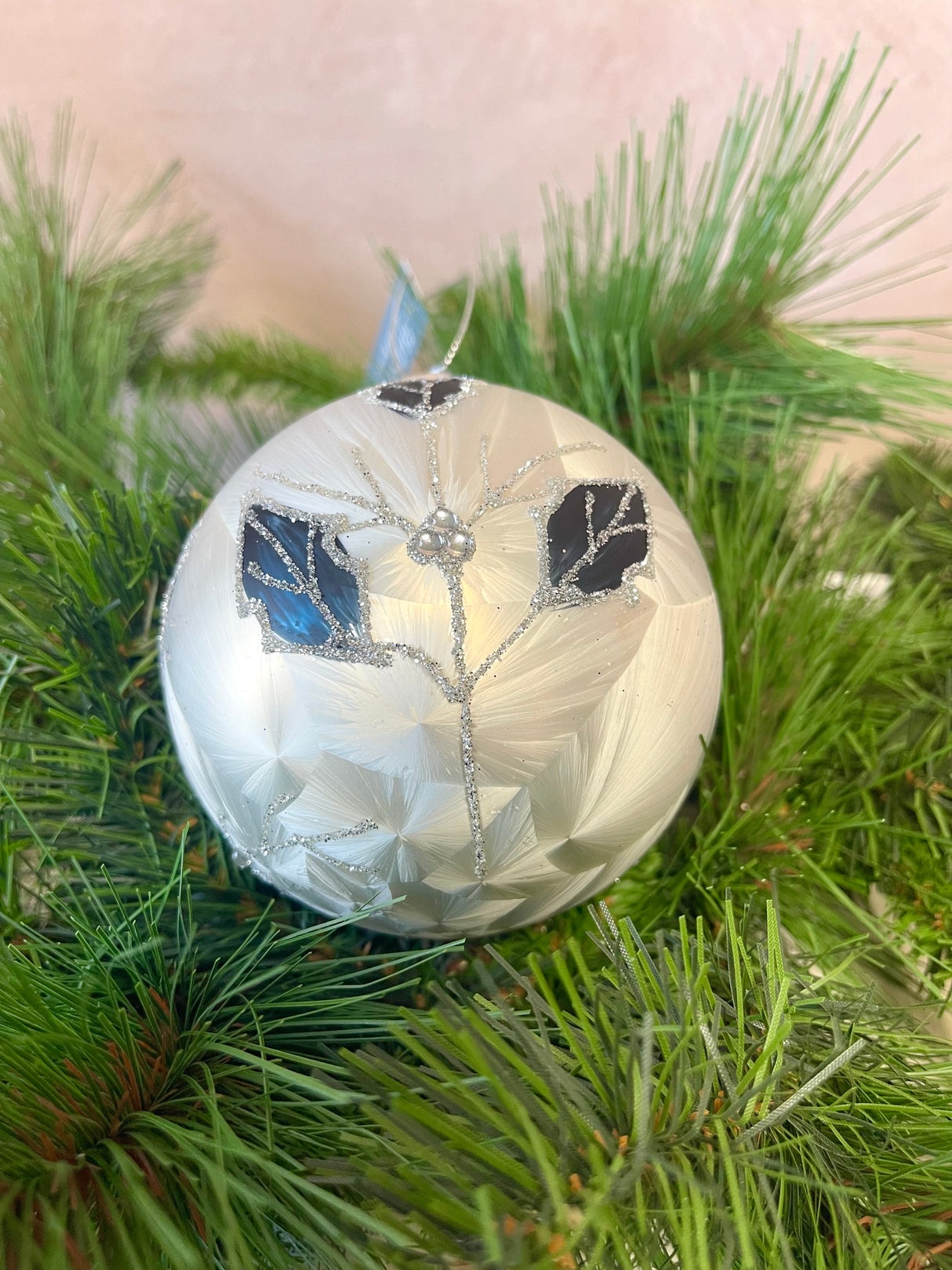 Navy Poinsettia Glass Ornament - 2 Styles