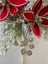 24" Frosted Cedar Poinsettia Wreath