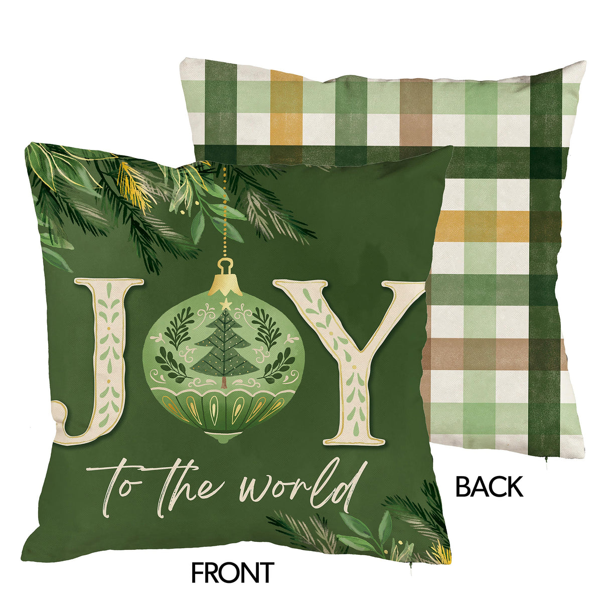 Greenery Joy To The World Outdoor Pillow Cover