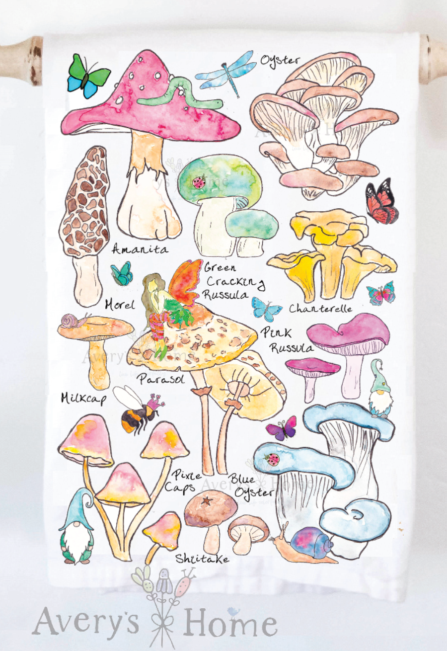 Mushroom & Gnome Garden Kitchen Towel