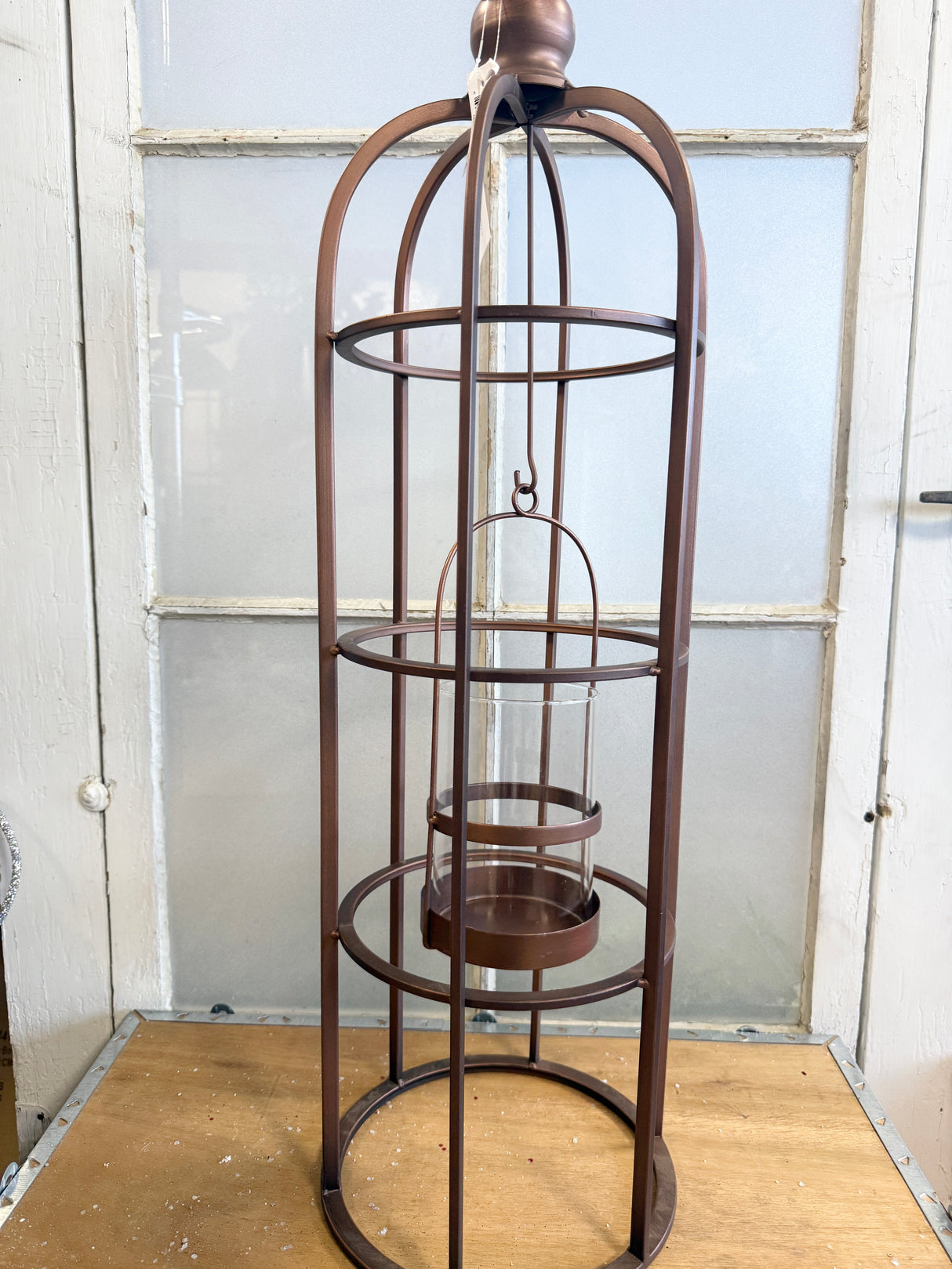 Large Modern Bronze Cage Lantern