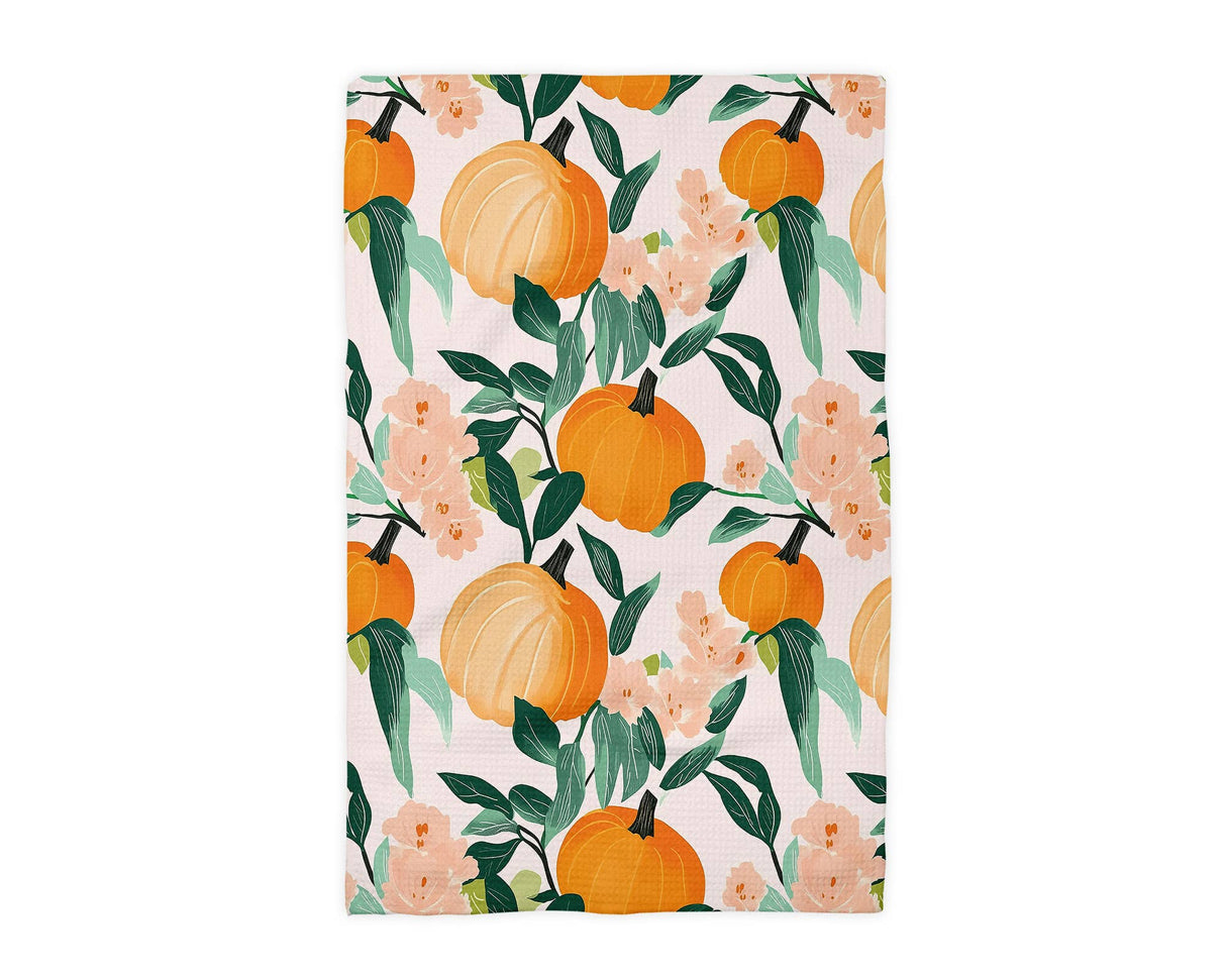 Pumpkin Fall Pink Floral Tea Towel