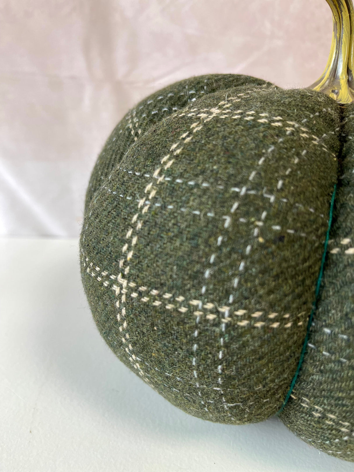 8" Green & Tan Plaid Fabric Pumpkin