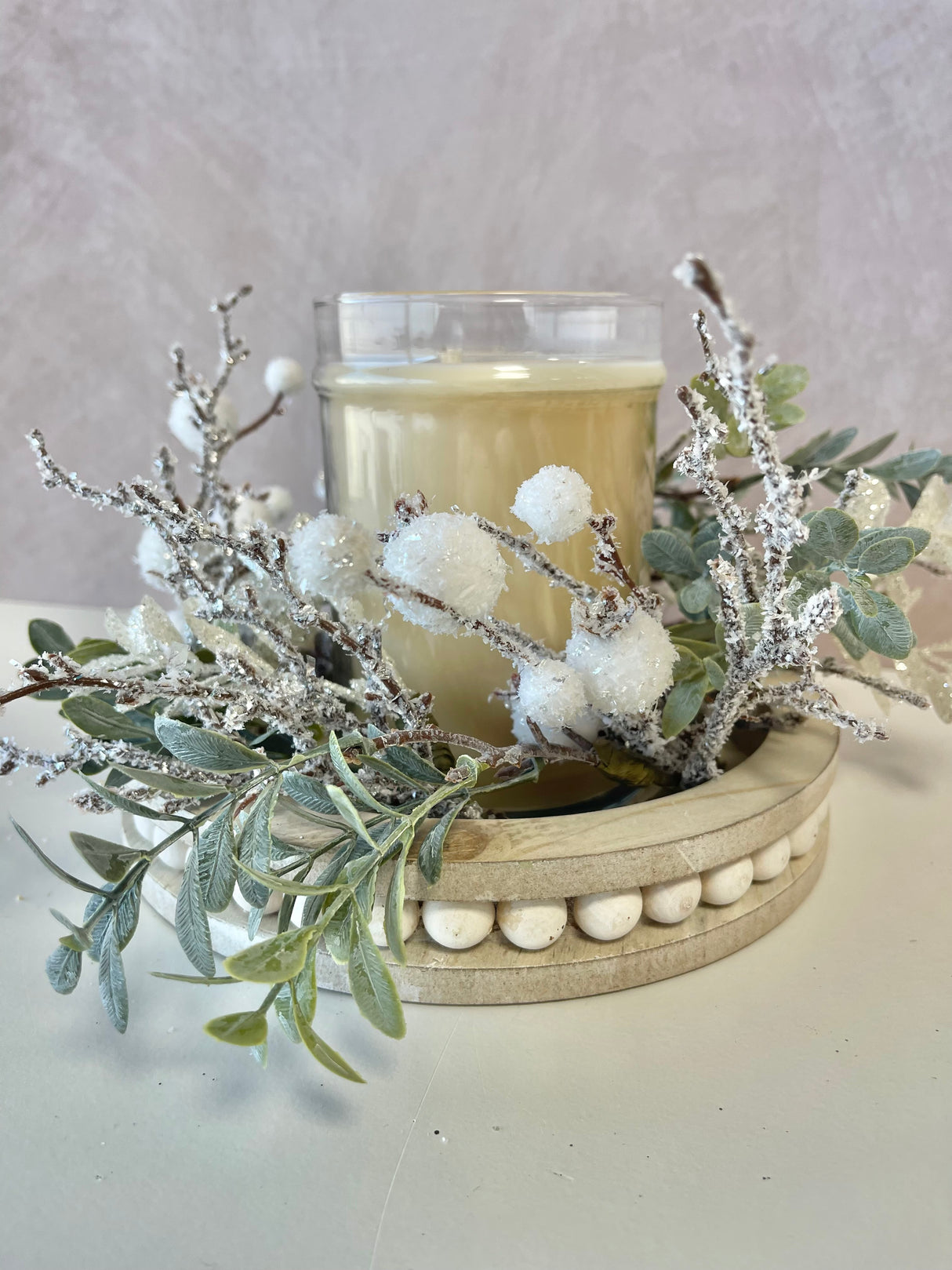 Sage Green and Snowberry Candle Ring