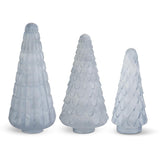 Embossed Frosted Light Blue Glass Trees - 3 Sizes