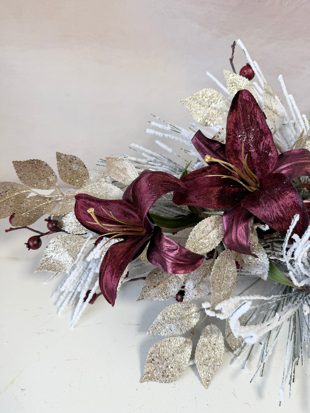 29" Elegant Snow Cherry Swag