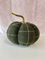 8" Green & Tan Plaid Fabric Pumpkin