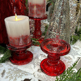 Santa Red Glass Candleholder Set