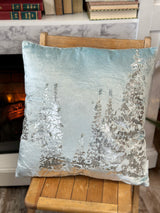 Silver Foil Trees & Beaded Snowflakes Velvet Pillow
