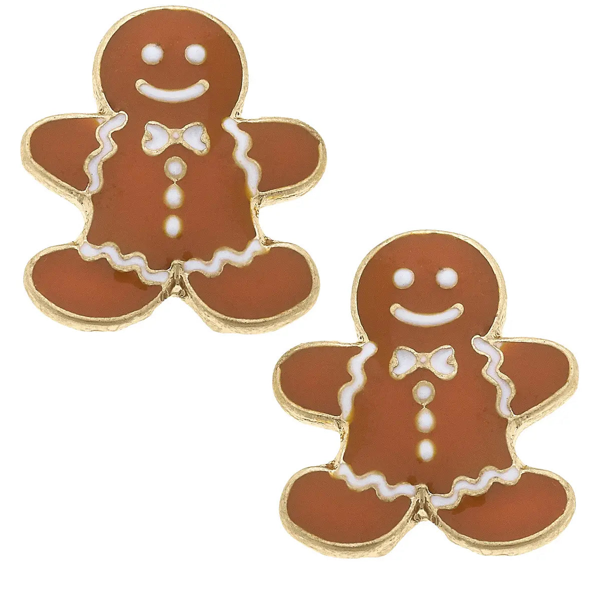 Gingerbread Men Enamel Stud Earrings in Brown