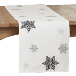 Embroidered Snowflakes Table Runner