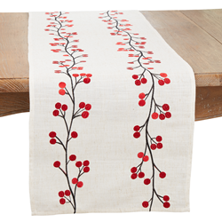 Embroidered Natural Berry Table Runner